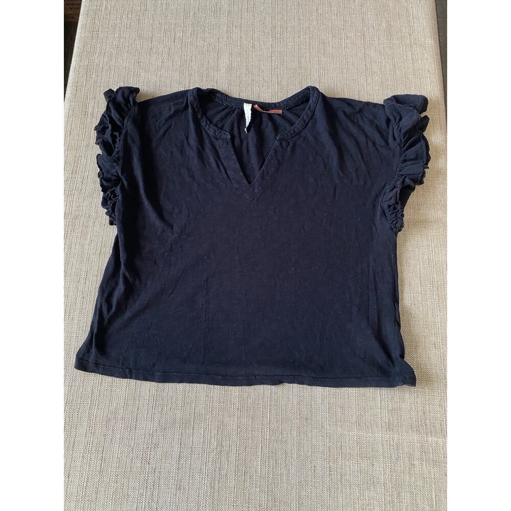 Pilcro Black Ruffle Sleeve Top Anthropologie Size M